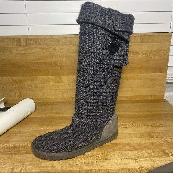 UGG Australia Women's Size 6 US Cardy Classic Knit Tall Navy Sweater Boots 5819 - Picture 6 of 9